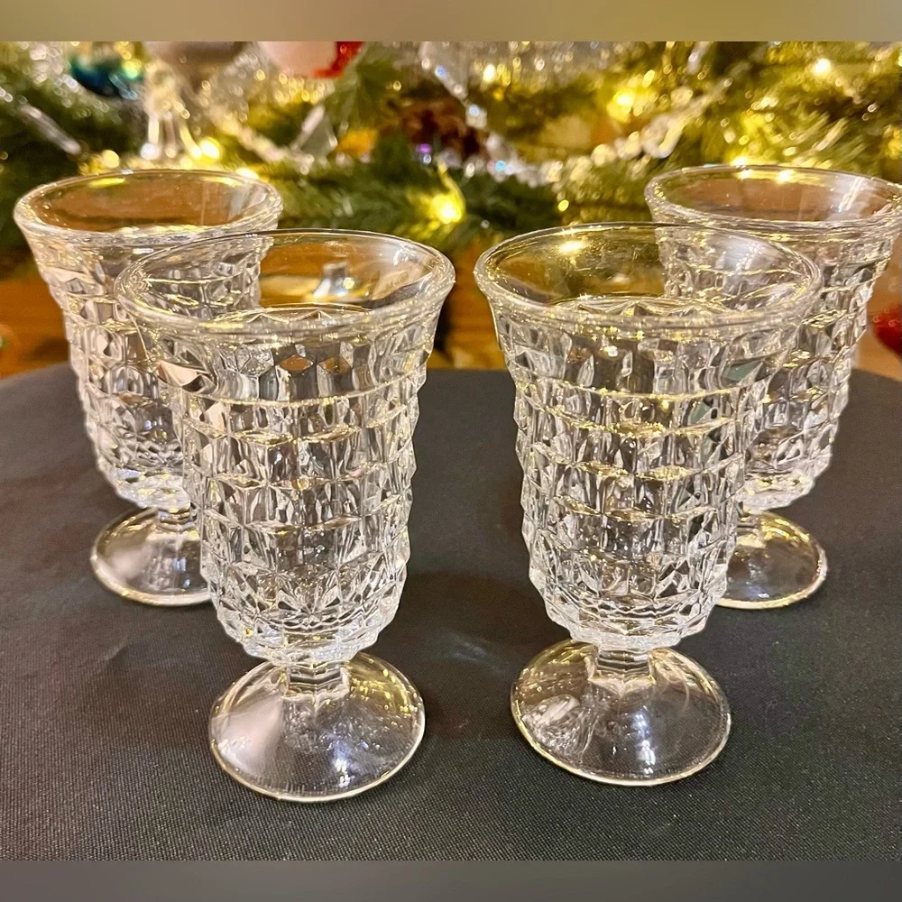 Fostoria American Clear Crystal Cubist Footed Juice Glasses Set of 4 MCM Vintage